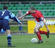23 December 2001; Owen Heary of Shelbourne is tackled by John Martin of UCD during the eircom League Premier Division match between UCD and Shelbourne at Belfield Park in Dublin. Photo by Aofie Rice/Sportsfile