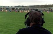 17 February 2002; GAA commentator Micheal O Muircheartaigh commentates during the Allianz National Football League Division 1A Round 2 match between Tyrone and Dublin at O'Neill Park in Dungannon, Tyrone. Photo by Brendan Moran/Sportsfile