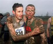 24 February 2002; Race winner Peter Mathews of Dundrum South Dublin AC, left, congratulates Seamus Power, Kilmurray/Ibrickane AC, who placed second, after the Senior Men's Race  during Inter Club Cross Country Championships of Ireland at the ALSAA Complex in Dublin. Photo by Ray Lohan/Sportsfile