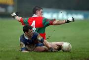 24 February 2002; Damien Power of Rathnew in action against Darren Conway of Ballinderry during the AIB All-Ireland Senior Club Football Championship Semi-Final match between Ballinderry and Rathnew at Pearse Park in Longford. Photo by David Maher/Sportsfile