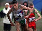 24 February 2002; Eventual race winner Peter Mathews of Dundrum South Dublin AC, leads Seamus Power of Kilmurray/Ibrickane AC, who placed second, whilst competing in the Senior Men's Race during Inter Club Cross Country Championships of Ireland at the ALSAA Complex in Dublin. Photo by Ray Lohan/Sportsfile