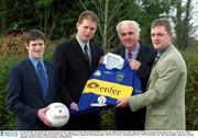 11 March 2002; Pictured at the announcement by the Tipperary County Board that ENFER are to be the official sponsors of the Tipperary Senior Football and Hurling Teams are, from left, Willie Morrisey, Captain of the Tipperary football team, Tom McGlinchey, Tipperary football manager, Michael O'Connor, Technical Director, ENFER Scientific Ltd. and Nicky English, Tipperary hurling manager. Picture issued by; Ray McManus / SPORTSFILE