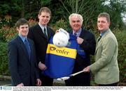 11 March 2002; Pictured at the announcement by the Tipperary County Board that ENFER are to be the official sponsors of the Tipperary Senior Football and Hurling Teams are, from left, Willie Morrisey, Captain of the Tipperary football team, Tom McGlinchey, Tipperary football manager, Michael O'Connor, Technical Director, ENFER Scientific Ltd. and Nicky English, Tipperary hurling manager. Picture issued by; Ray McManus / SPORTSFILE