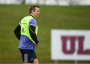 30 January 2017; Mark Chisholm of Munster puts on a bib during squad training at the University of Limerick in Limerick. Photo by Diarmuid Greene/Sportsfile