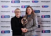 30 January 2017; Maol Muire Tynan, Head of Public Affairs, AIB, presents Aoife Ní Chaiside from Slaughtneil with the 2016 AIB Ulster Camogie Club Player of the Year award. Sponsor to both the GAA and Camogie Club Championships, AIB honoured eleven club players from camogie, football and hurling at the annual AIB Provincial Club Player Awards in Croke Park. For exclusive content and behind the scenes action from the Club Championships follow AIB GAA on Twitter and Instagram @AIB_GAA and facebook.com/AIBGAA. Photo by Ramsey Cardy/Sportsfile
