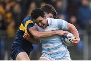 30 January 2017; Scott Patterson of Blackrock College is tackled by Fioinn O'Loughlin of The King's Hospital during the Bank of Ireland Leinster Schools Senior Cup Round 1 match between The King’s Hospital and Blackrock College RFC at Donnybrook Stadium in Donnybrook, Dublin. Photo by Cody Glenn/Sportsfile