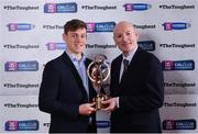 30 January 2017; Denis O’Callaghan, Head of Retail Banking, AIB, presents Con O'Callaghan from Cuala with the 2016 AIB Leinster Club Hurler of the Year award as voted for by the Irish sports media. Sponsor to both the GAA and Camogie Club Championships, AIB honoured eleven club players from camogie, football and hurling at the annual AIB Provincial Club Player Awards in Croke Park. For exclusive content and behind the scenes action from the Club Championships follow AIB GAA on Twitter and Instagram @AIB_GAA and facebook.com/AIBGAA. Photo by Ramsey Cardy/Sportsfile
