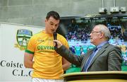 30 January 2017; Paddy O'Rourke of Meath in conversation with MC Brendan Cummins of Meath GAA at the launch of The 2017 Meath GAA Jersey sponsored by Devenish Nutrition at Meath GAA Centre of Excellence in Dunganny, Trim. Photo by Sam Barnes/Sportsfile