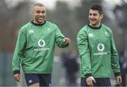 31 January 2017; Simon Zebo, left, and Tiernan O'Halloran of Ireland during squad training at Carton House in Maynooth, Co Kildare. Photo by Brendan Moran/Sportsfile