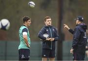 31 January 2017; Ireland head coach Joe Schmidt in conversation with Ian Keatley, left, and Paddy Jackson during squad training at Carton House in Maynooth, Co Kildare. Photo by Brendan Moran/Sportsfile