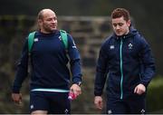 31 January 2017; Ireland captain Rory Best, left, and Paddy Jackson arrive prior to squad training at Carton House in Maynooth, Co Kildare. Photo by Seb Daly/Sportsfile