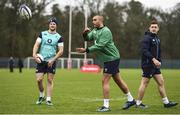 31 January 2017; Simon Zebo, centre, of Ireland with Robbie Henshaw, left, and Paddy Jackson during squad training at Carton House in Maynooth, Co Kildare. Photo by Brendan Moran/Sportsfile