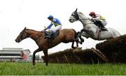 29 January 2017; Excelli, with Barry Cash up, jump the last ahead of Equation Of Time, with Sean Flanagan up, on their way to 8th place and 11th place finish respectively in The Donohue Marquees Maiden Hurdle during the Leopardstown Races at Leopardstown Racecourse in Dublin. Photo by Cody Glenn/Sportsfile