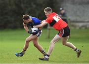 31 January 2017; Cormac Costello of DCU St Patricks Campus is tackled by Lawrence Bastible of University College Cork during the Independent.ie HE GAA Sigerson Cup Round 1 match between DCU St Patricks Campus and University College Cork at DCU Sportsgrounds in Dublin. Photo by Ramsey Cardy/Sportsfile