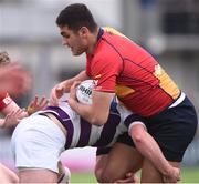 31 January 2017; Aziz Naser of St Fintan's High School in action against Clongowes Wood College during the Bank of Ireland Leinster Schools Senior Cup Round 1 match between Clongowes Wood College and St Fintan's High School at Donnybrook Stadium in Donnybrook, Dublin. Photo by Matt Browne/Sportsfile
