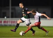 31 January 2017; Dylan Connolly of Bray in action against Graham Kelly of St Patrick's Athletic during the Leinster Senior Cup fourth round match between Bray and St Patrick's Athletic at the Carlisle Grounds in Bray. Photo by David Fitzgerald/Sportsfile