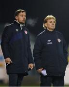 31 January 2017; St Patrick's Athletic assistant manager Ger O'Brien, left, manager Liam Buckley in action during the Leinster Senior Cup fourth round match between Bray and St Patrick's Athletic at the Carlisle Grounds in Bray. Photo by David Fitzgerald/Sportsfile