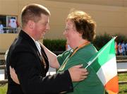 28 June 2011; Team Ireland's Conor MacGearailt, Athy, Co. Kildare, with his step mother Kathleem Moloney after competing in the Prix Caprilli event at the Markopoulo Olympic Equestrian Centre. 2011 Special Olympics World Summer Games, Athens, Greece. Picture credit: Ray McManus / SPORTSFILE
