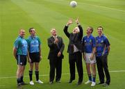 28 June 2011; Pictured at the launch of the Transport Gaels 125th Anniversary of Gaelic Games in Irish Transport are Uachtarán CLG Criostóir Ó Cuana with Minister of Arts, Heritage and the Gaeltacht and former Kerry All-Ireland winning footballer Jimmy Deenihan T.D alongside players, from left, Joe Mongahan and Gareth Starrs from Translink Gaels and Stephen Hackett and Dave Dineen from Transport Gaels. Launch of Transport Gaels 125th Anniversary of Gaelic Games in Irish Transport, Croke Park, Dublin. Photo by Sportsfile