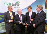 28 June 2011; Pictured, from left, Redmond O'Donoghue, Chairman of Failte Ireland, Michael Ring T.D., Minister of State at the Department of Transport, Tourism and Sport, George O'Grady, Chief Executive of the European Tour, and Maurice O'Meara, Killarney Golf Club, at a press conference ahead of the Irish Open Golf Championship 2011 which takes place in Killarney Golf & Fishing Club, Killarney, Co. Kerry, from July 26th - 31st. Irish Open Golf Championship 2011 Press Conference, Fáilte Ireland, Amiens St, Dublin. Picture credit: Pat Murphy / SPORTSFILE