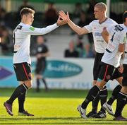 28 June 2011; Mark Quigley, left, Dundalk, celebrates after scoring his side's firt goal with team-mate Shane Guthrie. Airtricity League Premier Division, Bray Wanderers v Dundalk, Carlisle Grounds, Bray, Co. Wicklow. Picture credit: David Maher / SPORTSFILE