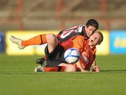28 June 2011; Scott Robertson, Dundee United, in action against Stephen Traynor, Bohemians. Friendly, Bohemians v Dundee United, Dalymount Park, Dublin. Photo by Sportsfile