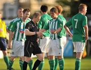 28 June 2011; Referee Anthony Buttimer, puts the red card away after sending off Joe Hendrick, left, Bray Wanderers. Airtricity League Premier Division, Bray Wanderers v Dundalk, Carlisle Grounds, Bray, Co. Wicklow. Picture credit: David Maher / SPORTSFILE