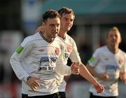 28 June 2011; Mark Quigley, left, Dundalk, celebrates after scoring his side's third goal with team-mate Greg Bolger. Airtricity League Premier Division, Bray Wanderers v Dundalk, Carlisle Grounds, Bray, Co. Wicklow. Picture credit: David Maher / SPORTSFILE