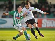 28 June 2011; Derek Prendergast, Bray Wanderers, in action against Mark Quigley, Dundalk. Airtricity League Premier Division, Bray Wanderers v Dundalk, Carlisle Grounds, Bray, Co. Wicklow. Picture credit: David Maher / SPORTSFILE
