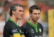 26 June 2011; Donegal manager Jim McGuinness, left, and his assistant Rory Gallagher. Ulster GAA Football Senior Championship Semi-Final, Tyrone v Donegal, St Tiernach's Park, Clones, Co. Monaghan. Picture credit: Oliver McVeigh / SPORTSFILE