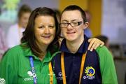 29 June 2011; Team Ireland's Oliver Magee, Lisburn, Co. Antrim, with Special Olympics Ireland Volunteer Rachel O'Brien, Swords, Co Dublin, at the qualifying rounds of the Bocce at the SEF Sport Training Halls, Peace & Friendship Stadium, Athens, Greece. 2011 Special Olympics World Summer Games, Athens, Greece. Picture credit: Ray McManus / SPORTSFILE