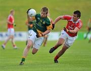 29 June 2011; Robert Farrelly, Meath, in action against Daniel Grimes, Louth. Leinster GAA Football Minor Championship, Semi-Final, Meath v Louth, Pairc Tailteann, Navan, Co. Meath. Picture credit: Barry Cregg / SPORTSFILE