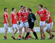 29 June 2011; Ciaran Byrne, Louth, confronts referee Fergal Barry after the game. Leinster GAA Football Minor Championship, Semi-Final, Meath v Louth, Pairc Tailteann, Navan, Co. Meath. Picture credit: Barry Cregg / SPORTSFILE