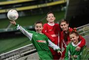 2 February 2017; Republic of Ireland football manager Martin O’Neill and his assistant Roy Keane were at the SPAR National Retailer Guild at the Aviva Stadium, Dublin, attended by over 400 SPAR retailers from across the country. SPAR and the FAI have forged strong links through working together on the SPAR FAI Primary School 5s Programme, which has been in place since 2015, and has seen participation figures grow year on year by 24% to become the largest primary schools competition in the country. Speaking about the importance of nurturing talent early in life, Martin O’Neill said: “In terms of numbers participating in the SPAR FAI Primary Schools Programme, there are going to be a couple of people coming through who may have the potential to represent their country later on. There is great camaraderie and enjoyment and you never know what could come out of participation.” Speaking about the merits of being involved in the SPAR FAI Primary 5s, Roy Keane said: “There are huge benefits for any child playing sport. My own kids play lots of sports and it helps with fitness levels, your diet, your self-esteem and being part of a team. It’s fantastic to hear that 24,000 kids were involved and hopefully more than that will get involved this year.” The closing date for schools to enter this year’s SPAR FAI Primary 5s Programme is 17th February. Log onto http://www.fai.ie/primary5 to register your School. Pictured are, from left, Kian Gleeson, age 11, Conor Shanahan, age 11, Aoife Farrell, age 11, and Abbie Tucker, age 12, from St. Bernadette’s SNS, Quarryvale, Clondalkin. Aviva Stadium, Lansdowne Road, Dublin. Photo by Stephen McCarthy/Sportsfile