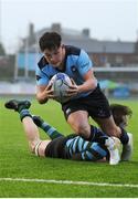 2 February 2017; Stephen Judge of St Michaels College goes over to score his sides second try during the Bank of Ireland Leinster Schools Senior Cup Round 1 match between St Michael’s College and St Gerard’s School at Castle Avenue in Clontarf, Dublin. Photo by Sam Barnes/Sportsfile