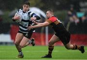 3 February 2017; Finbarr Crowley of Cistercian College Roscrea is tackled by Robert Doyle of CBC Monkstown during the Bank of Ireland Leinster Schools Senior Cup Round 1 match between Cistercian College Roscrea and CBC Monkstown at Castle Avenue in Clontarf, Dublin. Photo by Piaras Ó Mídheach/Sportsfile