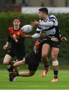 3 February 2017; Adi Donavan of Cistercian College Roscrea is tackled by Robert Ivers of CBC Monkstown, supported by team-mate Shane O’Hanrahan, behind, during the Bank of Ireland Leinster Schools Senior Cup Round 1 match between Cistercian College Roscrea and CBC Monkstown at Castle Avenue in Clontarf, Dublin. Photo by Piaras Ó Mídheach/Sportsfile