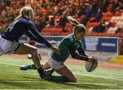 3 February 2017; Alison Miller of Ireland score her side's second try during the RBS Women's Six Nations Rugby Championship match between Scotland and Ireland at Broadwood Stadium in Cumbernauld, Scotland. Photo by Brendan Moran/Sportsfile