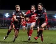 3 February 2017; Tom Brown, left, and Blair Kinghorn of Edinburgh in action against Ronan O'Mahony of Munster during the Guinness PRO12 Round 13 match between Edinburgh and Munster at Myreside in Edinburgh, Scotland. Photo by Ramsey Cardy/Sportsfile