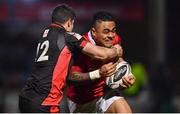 3 February 2017; Francis Saili of Munster is tackled by Phil Burleigh of Edinburgh during the Guinness PRO12 Round 13 match between Edinburgh and Munster at Myreside in Edinburgh, Scotland. Photo by Ramsey Cardy/Sportsfile