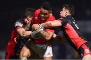 3 February 2017; Francis Saili of Munster is tackled by Phil Burleigh, left, and Calvin Nash of Munster during the Guinness PRO12 Round 13 match between Edinburgh and Munster at Myreside in Edinburgh, Scotland. Photo by Ramsey Cardy/Sportsfile