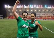 3 February 2017; Ciara Griffin, left, and Sene Naoupu of Ireland celebrate after the RBS Women's Six Nations Rugby Championship match between Scotland and Ireland at Broadwood Stadium in Cumbernauld, Scotland. Photo by Brendan Moran/Sportsfile