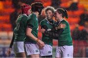 3 February 2017; Jenny Murphy, 2nd from right, of Ireland celebrates with team-mates Elaine Anthony, Marie-Louise O'Reilly and Nora Stapleton after scoring their side's last minute winning try during the RBS Women's Six Nations Rugby Championship match between Scotland and Ireland at Broadwood Stadium in Cumbernauld, Scotland. Photo by Brendan Moran/Sportsfile