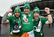 4 February 2017; Ireland supporters, from left, Johnny, Stephen and Philip Whelan, from Rathfarnham, Dublin, prior to the RBS Six Nations Rugby Championship match between Scotland and Ireland at BT Murrayfield Stadium in Edinburgh, Scotland. Photo by Ramsey Cardy/Sportsfile