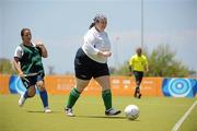 30 June 2011; Team Ireland's Marguerite Donegan, Oola, Co. Limerick, in action against Nikoleta Chalkioti, Greece, during a 5-A-Side qualifying game against Greece, which Ireland lost 1-0, at the Hellinikon Olympic Hockey Venue, Hellinikon Olympic Complex, Athens, Greece. 2011 Special Olympics World Summer Games, Athens, Greece. Picture credit: Ray McManus / SPORTSFILE