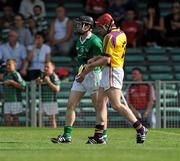 2 July 2011; Wexford's Paul Roche gets involved in an altercation with Limerick's Graeme Mulcahy for which he was subsequently sent off. GAA Hurling All-Ireland Senior Championship, Phase 2, Limerick v Wexford, Gaelic Grounds, Limerick. Picture credit: Matt Browne / SPORTSFILE
