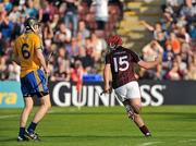 2 July 2011; Alan Kerins, Galway, celebrates after scoring his side's fourth goal as Patrick Donnellan, Clare, looks on. GAA Hurling All-Ireland Senior Championship, Phase 2, Galway v Clare, Pearse Stadium, Galway. Picture credit: Barry Cregg / SPORTSFILE