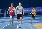 4 February 2017; Cillian Kirwan of Raheny Shamrock AC, Co Dublin, centre, on his way to winning the Men's 800m, ahead of Damien landers of Ennis Track AC, Co Clare, who finished second during the Irish Life Health National Indoor Club League Final at the Sport Ireland National Indoor Arena in Abbotstown, Dublin. Photo by Sam Barnes/Sportsfile