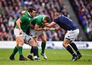 4 February 2017; Tommy Bowe, supported by Cian Healy of Ireland is tackled by Gordon Reid of Scotland during the RBS Six Nations Rugby Championship match between Scotland and Ireland at BT Murrayfield Stadium in Edinburgh, Scotland. Photo by Ramsey Cardy/Sportsfile