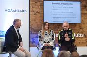 4 February 2017; Connacht Healthy Club Roadshow - inspiring GAA clubs to become hubs for health. Pictured at the launch leading the call out for increased participation in the programme are Mickey Harte, manager of the Tyrone senior inter-county team, with MC Eóin Conroy and Aoife O’Brien, National Healthy Club Coordinator. Exemplar Healthy Clubs such as Achill GAA, Mayo, Melvin Gaels GAA, Leitrim, Ballinderreen GAA, Galway and Aghamore GAA, Mayo, encouraged and inspired other Connacht clubs to support their communities in pursuit of better physical and mental wellbeing. For more information, visit: www.gaa.ie/community Follow: @officialgaa or Like: www.facebook.com/officialgaa/. Ballyhaunis Centre of Excellence, Mayo. Photo by Matt Browne/Sportsfile